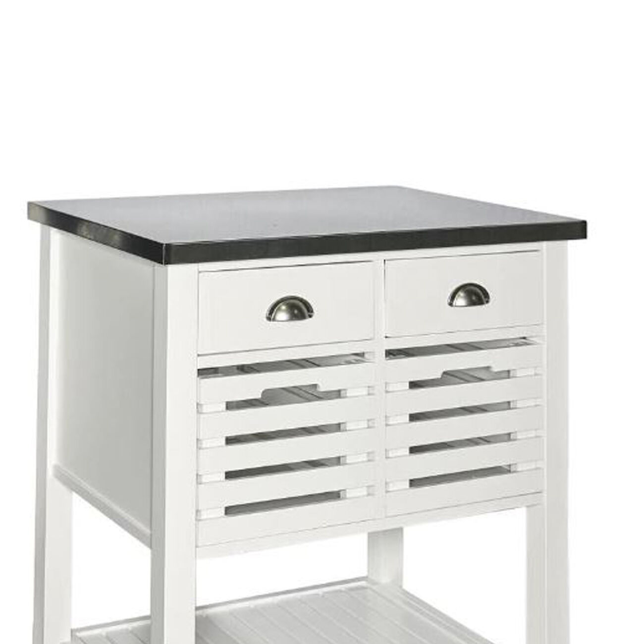 Wooden Kitchen Cart with Caster Wheels and 4 Drawers, White and Silver