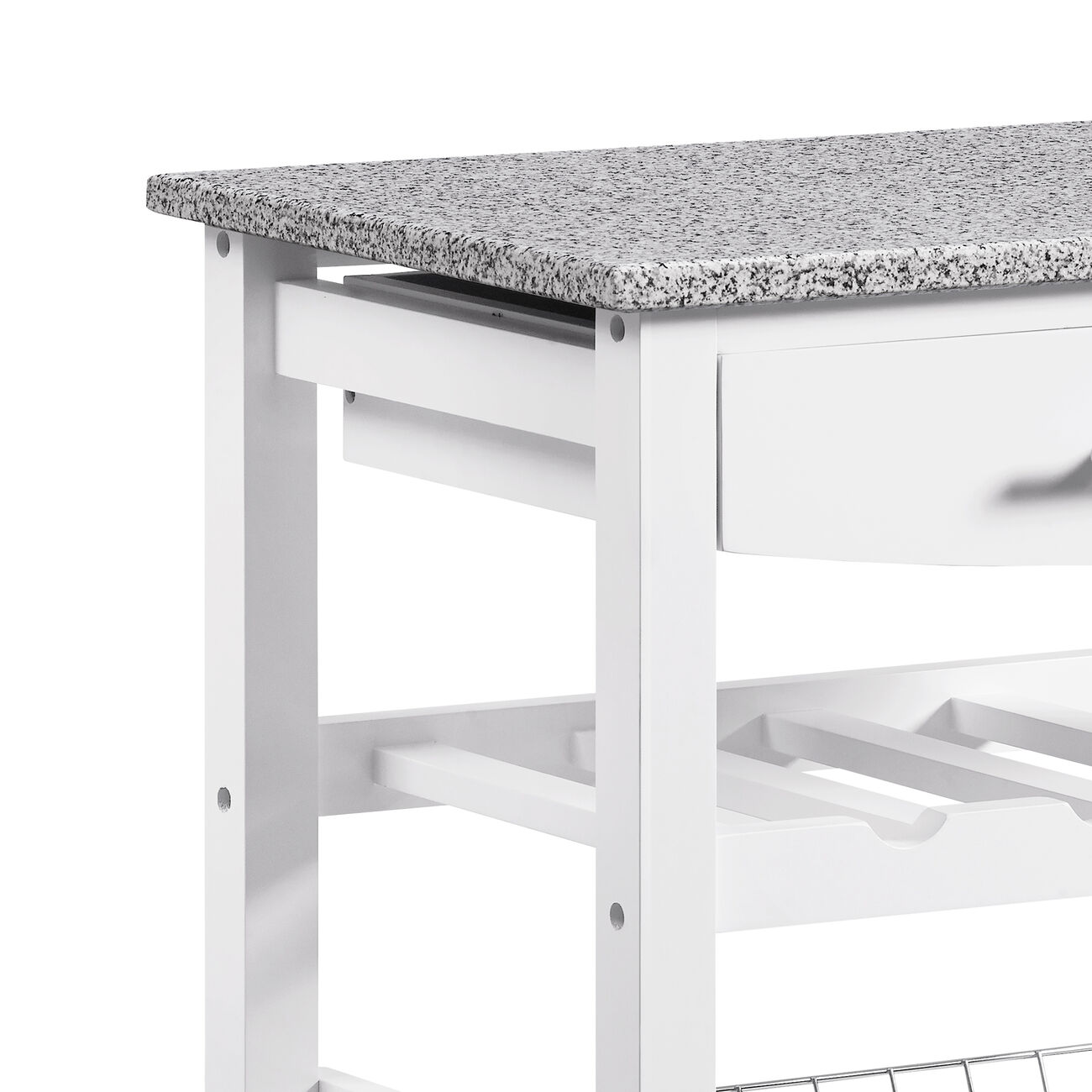 Contemporary Style Kitchen Island with Granite Top and Casters, White