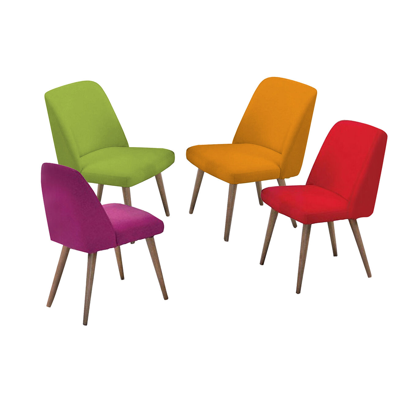 Wooden Side chairs, Pack of 4, (Green, Pink, Red, Orange)
