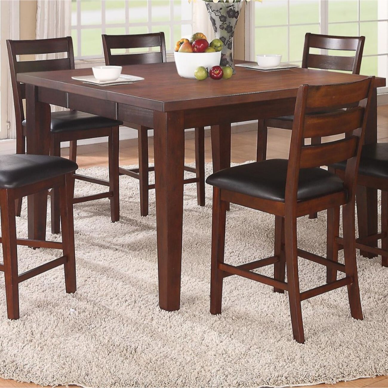 Solid Wood Counter Height Table With Sturdy Legs, Brown