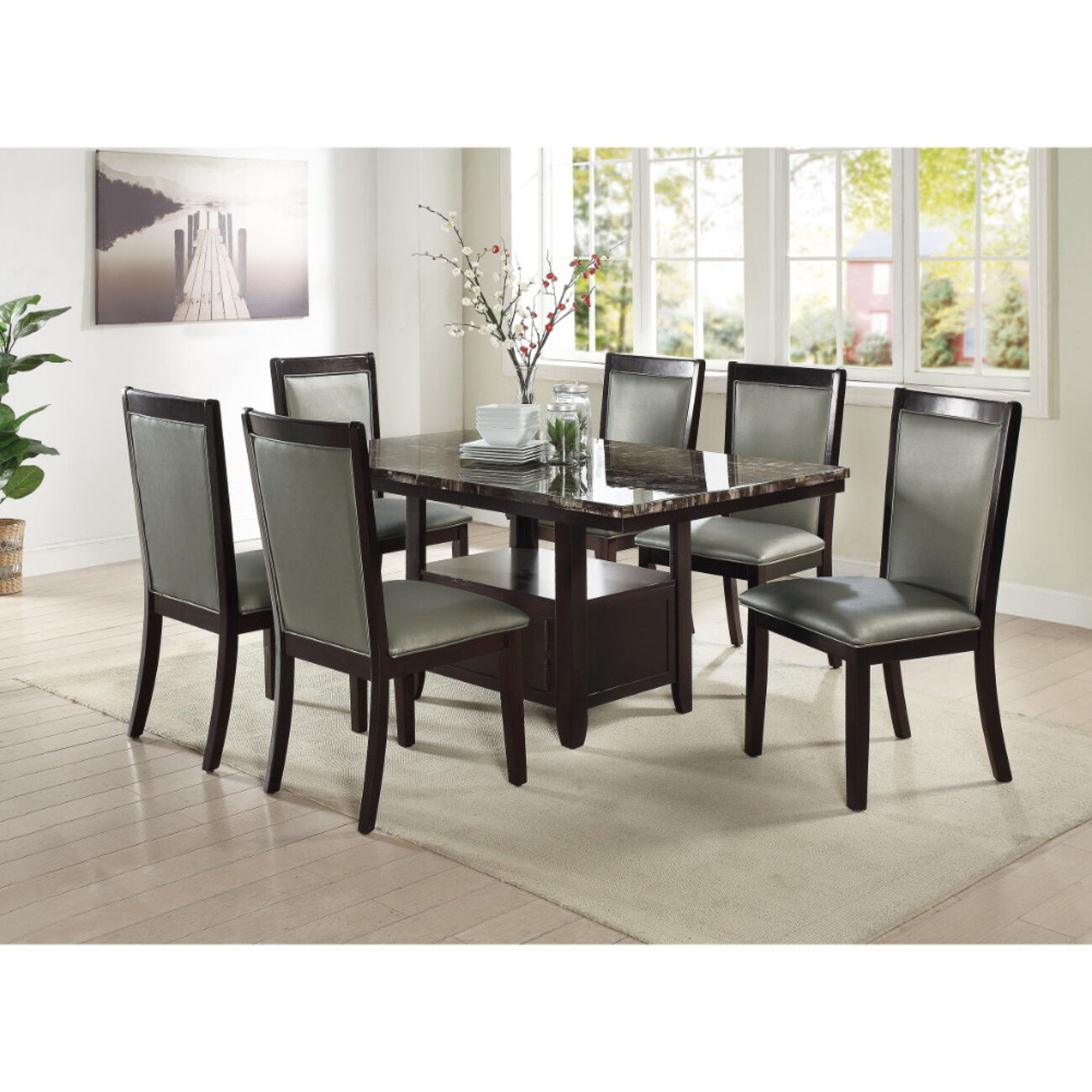 Wooden Dining Table With Spacious Bottom Storage Dark Brown