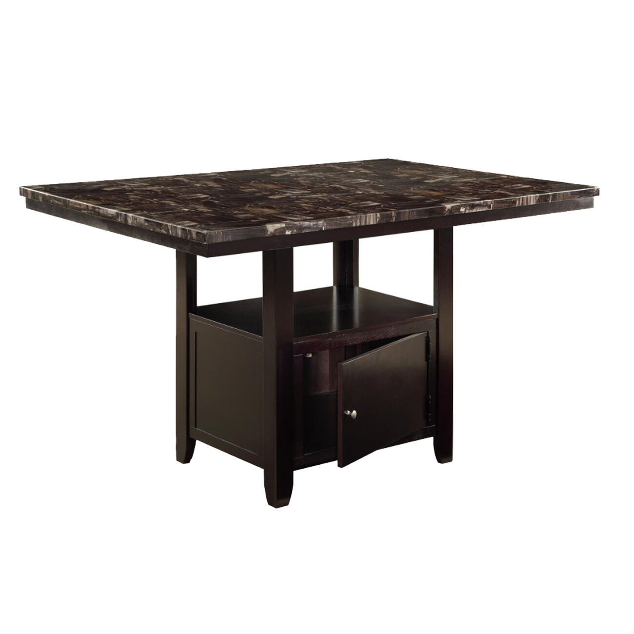 Faux Marble Top Counter Height Table With Bottom Compartment, Brown
