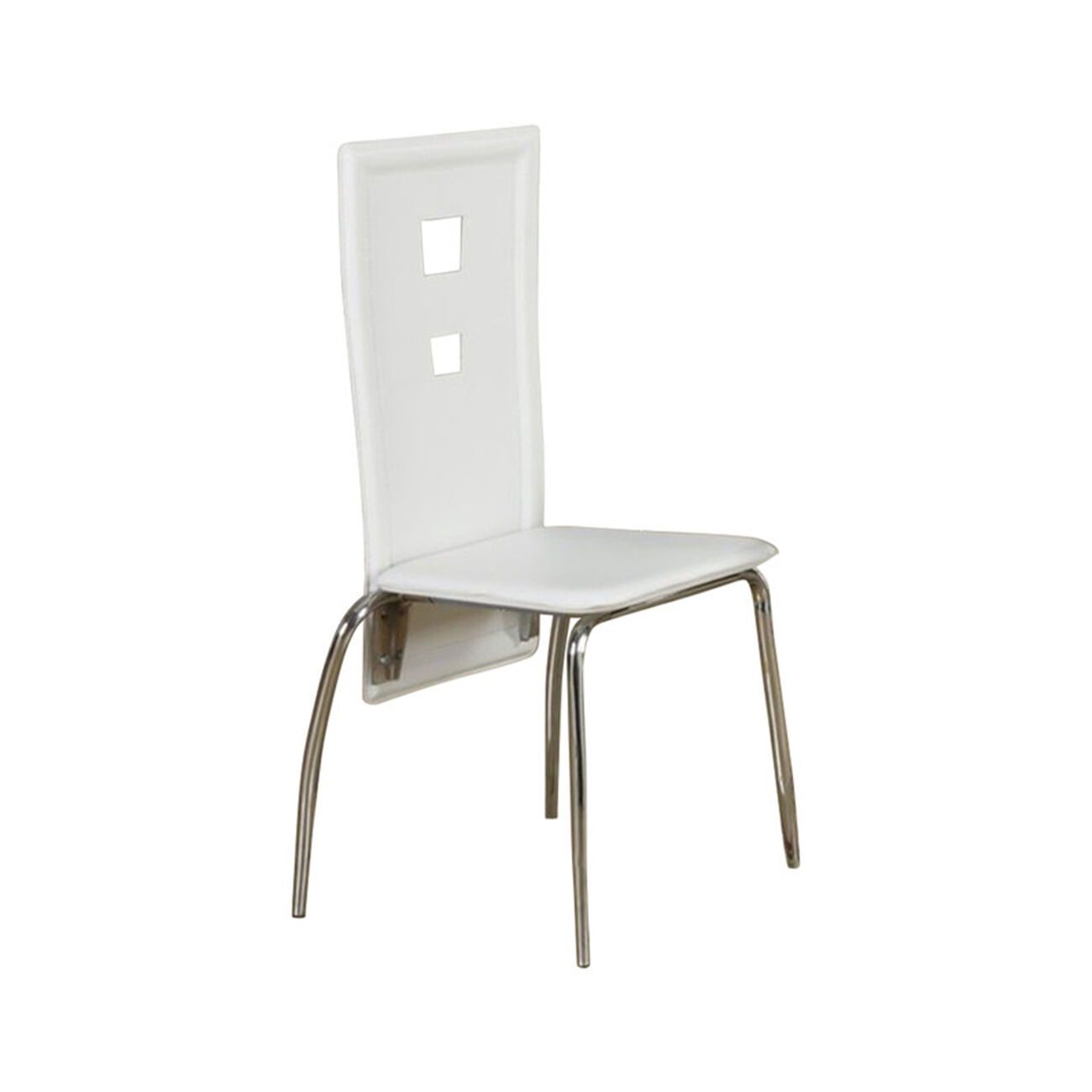 Set Of 2 Metal Dining Chair With Cutout Back, White And Chrome