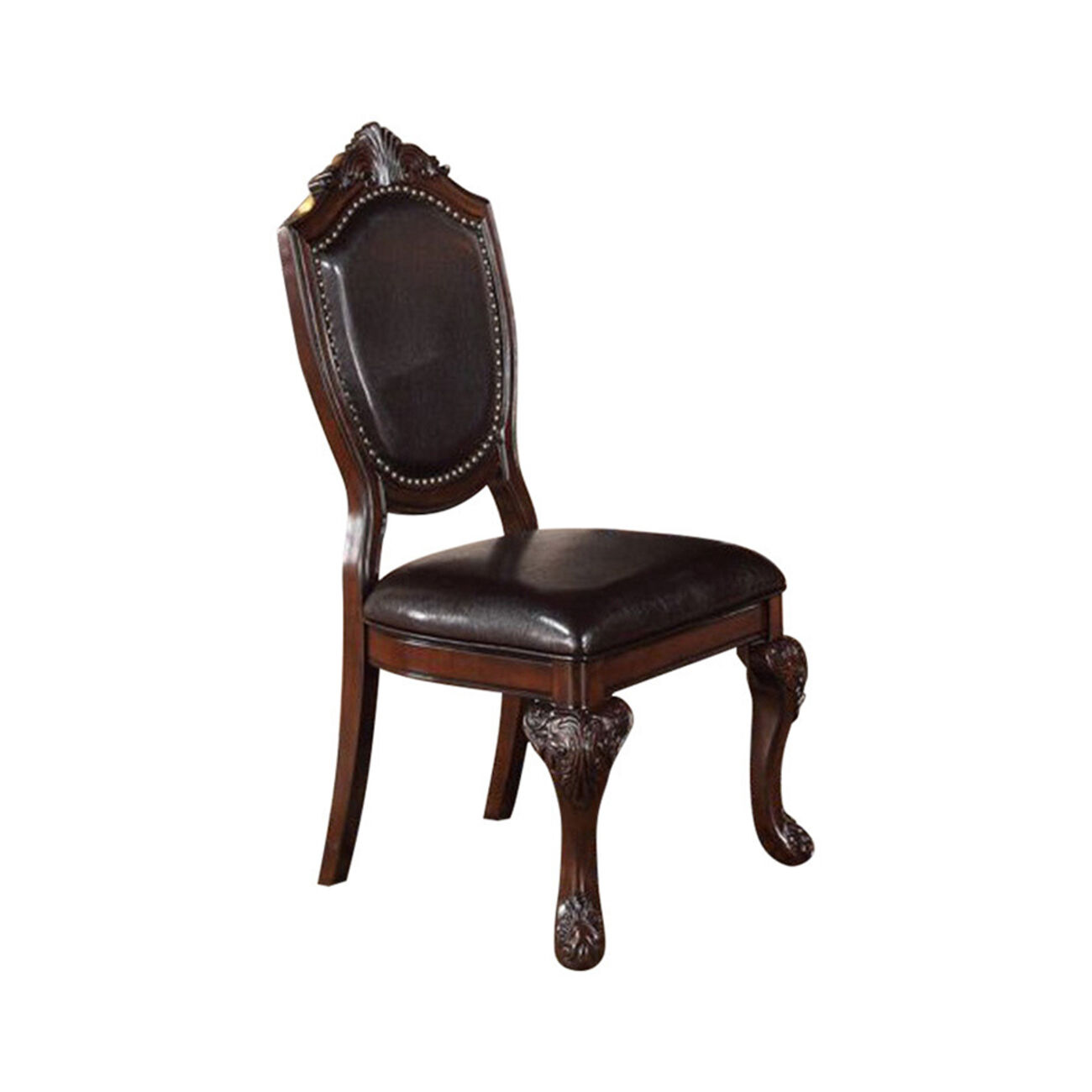 Rubber Wood Dining Chair With Faux Leather Upholstery , Set Of 2,Brown