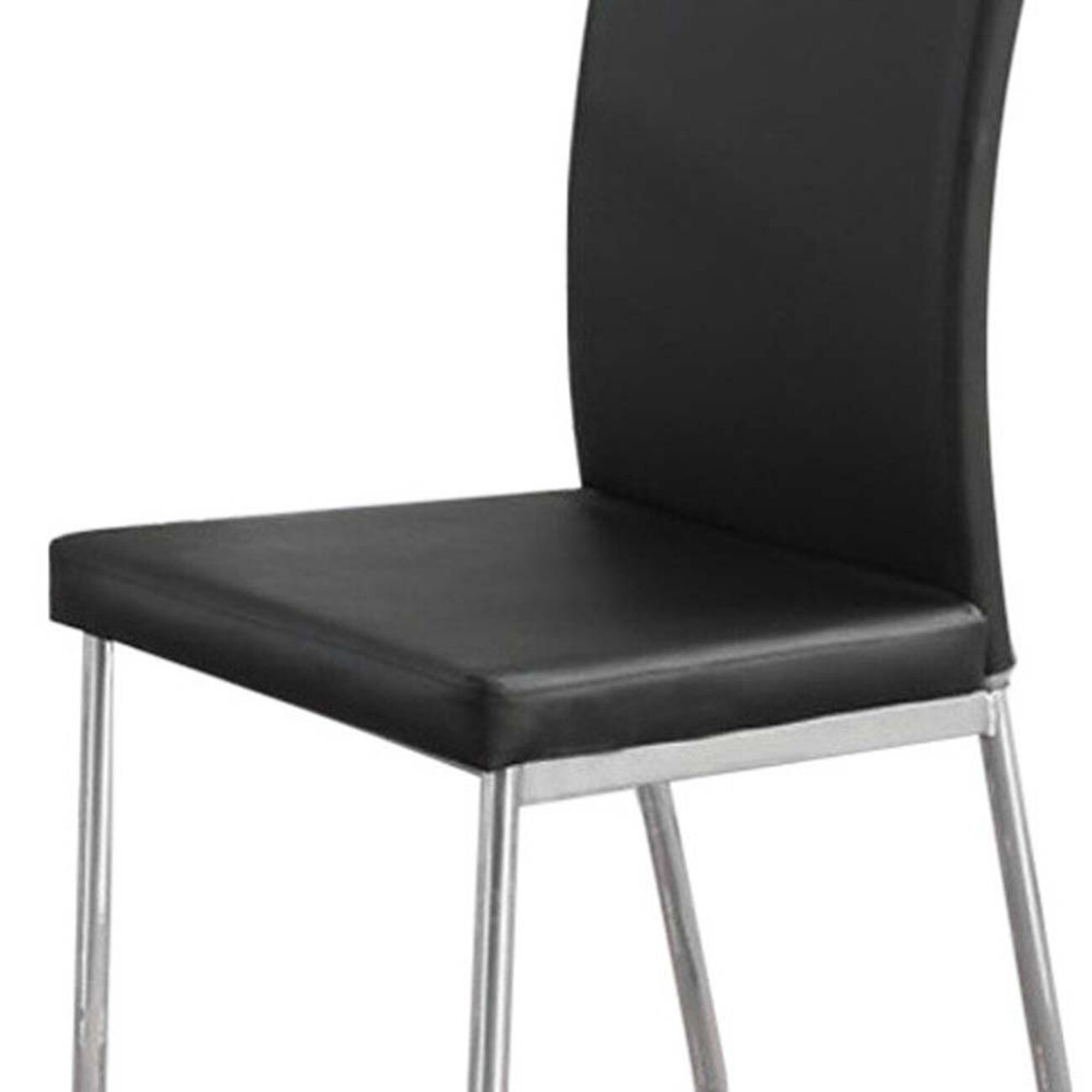 Leatherette Upholstered Padded Dining Chair with Tubular Metal Legs, Set of Four, Black and Silver