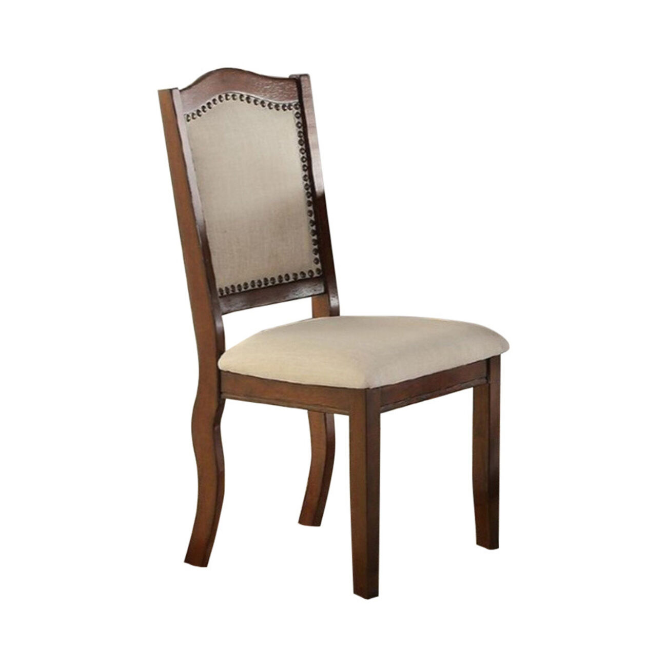 Rubber Wood Dining Chair, Set Of 2, Brown And Cream