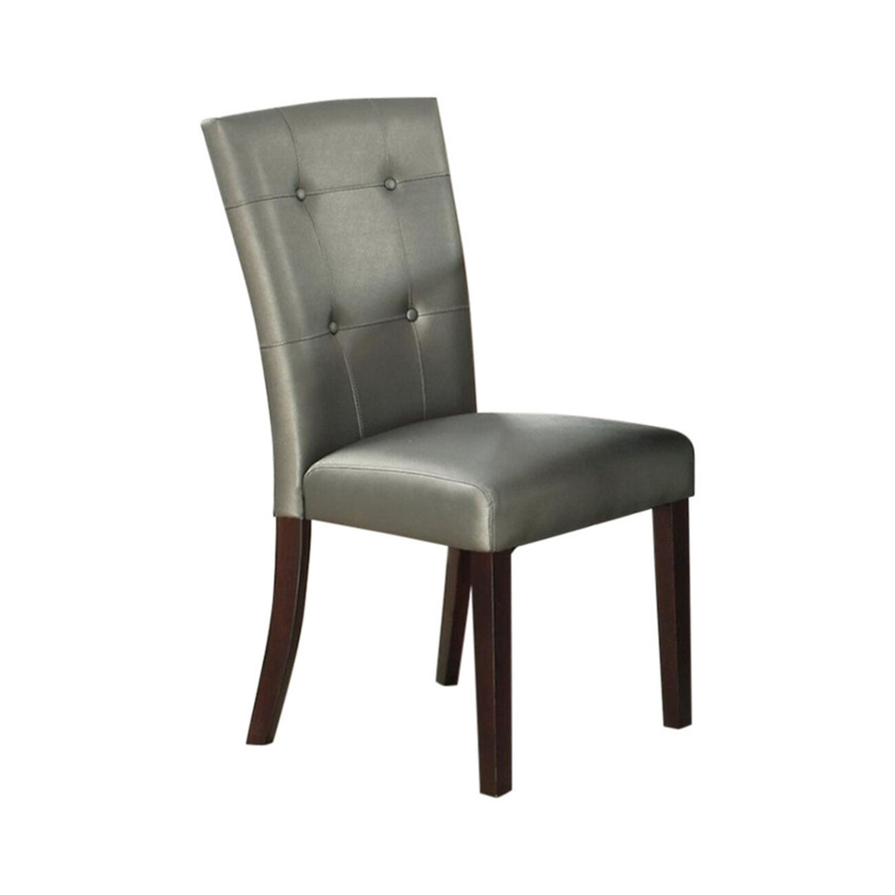 Button Tufted Faux Leather Wooden Dining Chair, Set Of 2,Silver