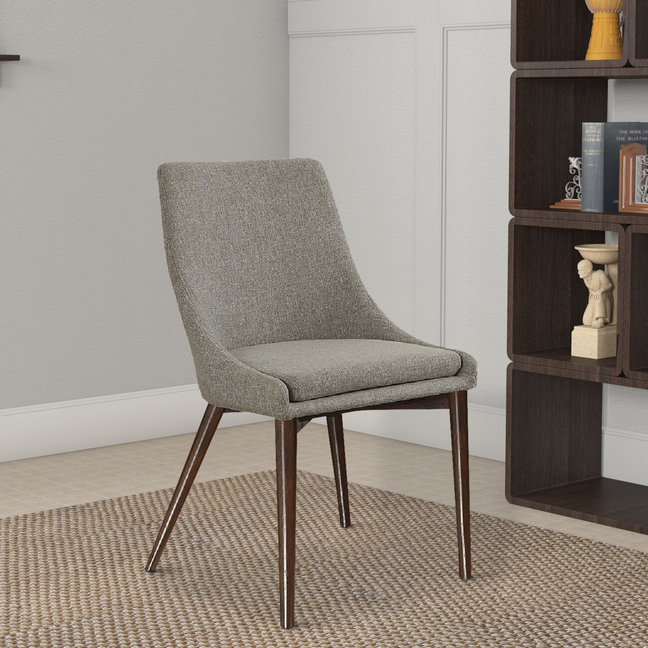 Wooden Side chair With Fabric Upholstered Seat And Backrest, Gray & Brown, Set of 2