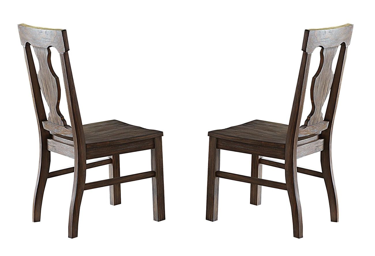 Wooden Dining Side Chairs With Fiddle Back, Brown, Set Of 2