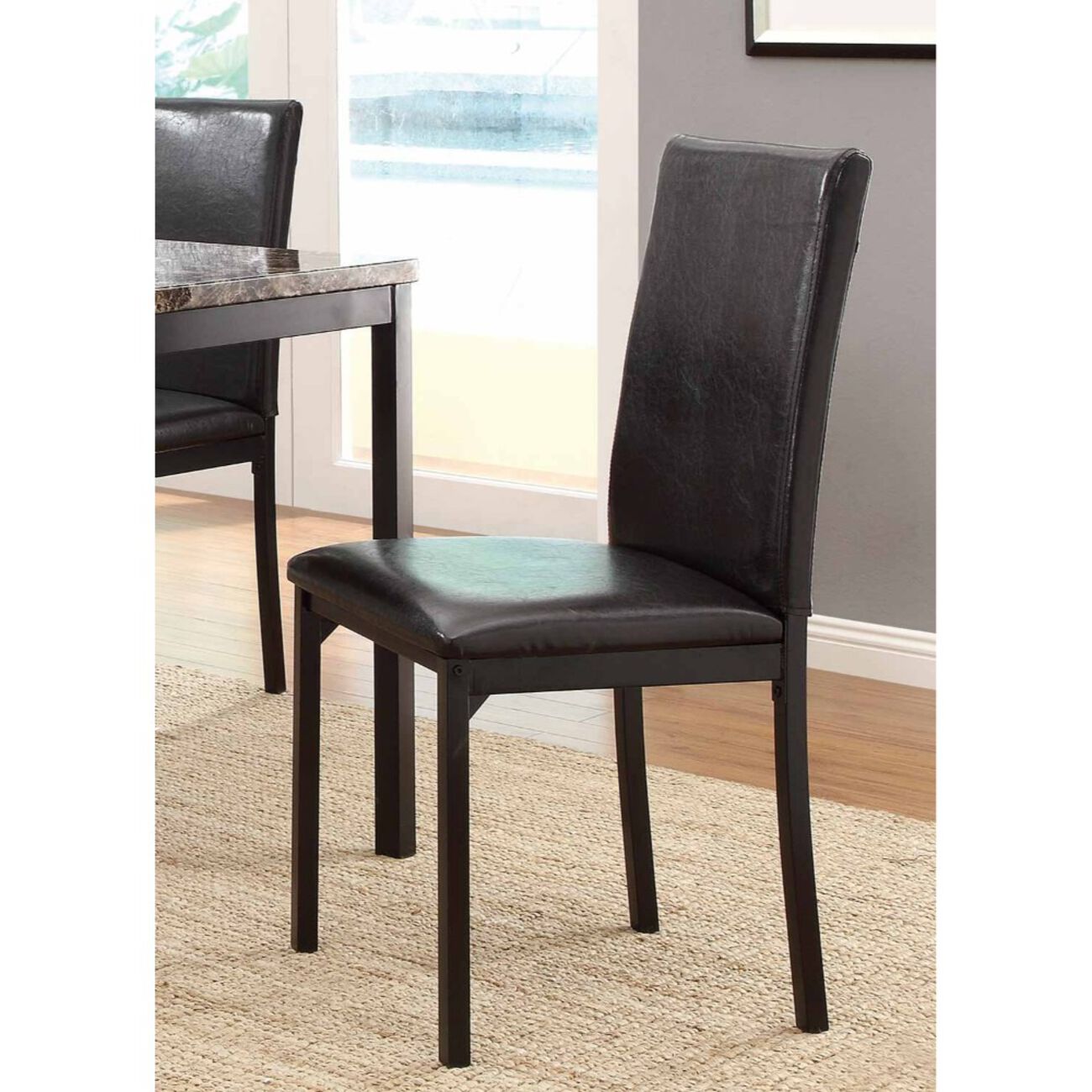 Leatherette Upholstered Counter Height Metal Frame Side Chair, Dark Brown (Set of 4)