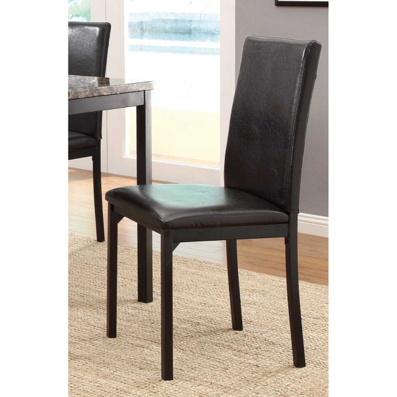 Leatherette Upholstered Counter Height Metal Frame Side Chair, Dark Brown (Set of 4)