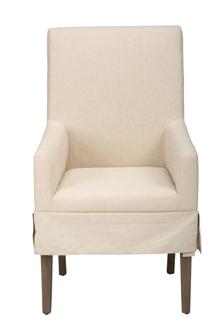 Fabric Upholstered Wooden Dining Chair with Armrests, Beige And Brown