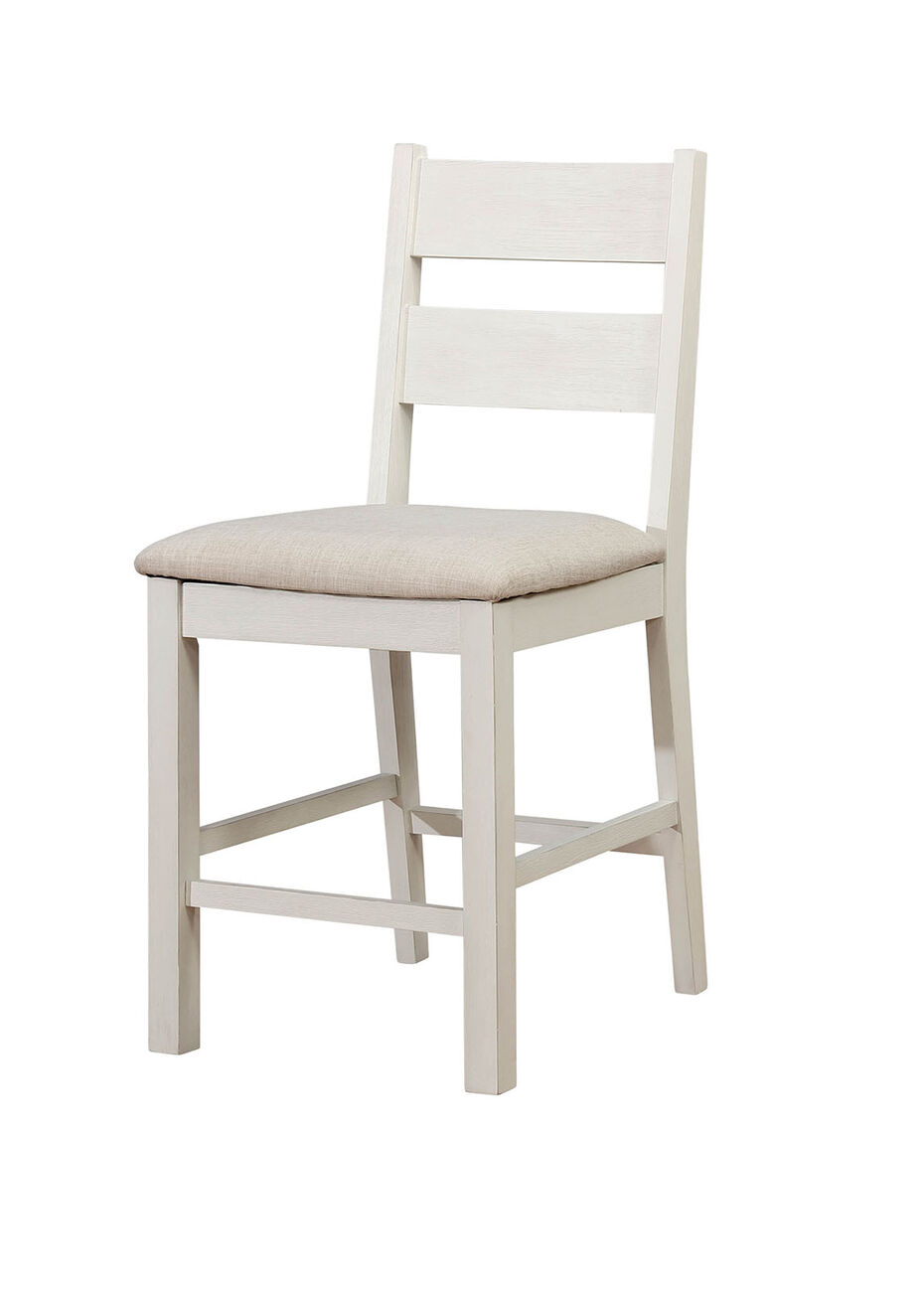 Wooden Ladder Back Counter Height Chair with Cushioned Fabric Seat, Pack of Two, White