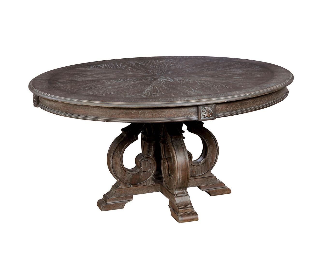 Solid Wood Round Dining Table with Pedestal Base, Rustic Brown