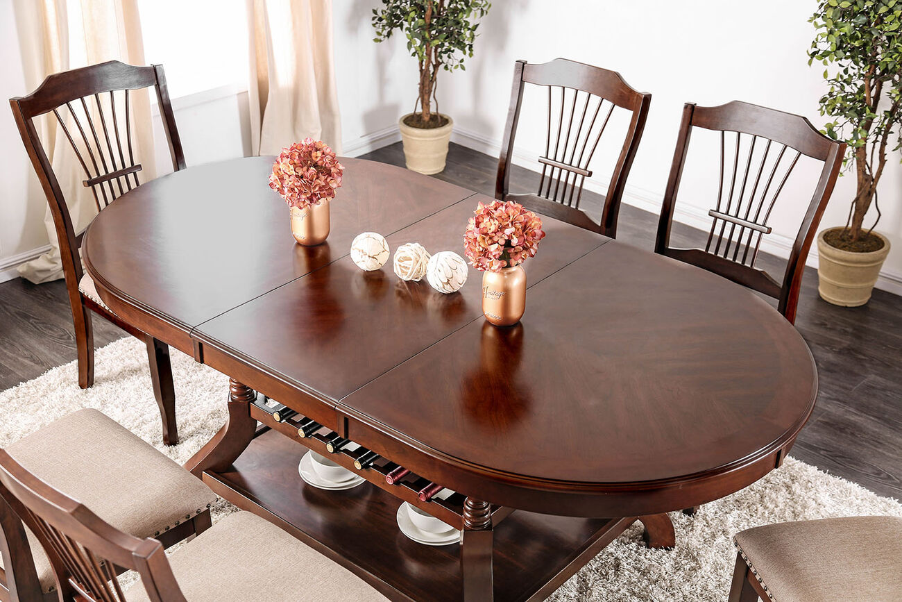 Oval Shaped Wooden Dining Table with Open Bottom Shelf and Storage Base, Brown