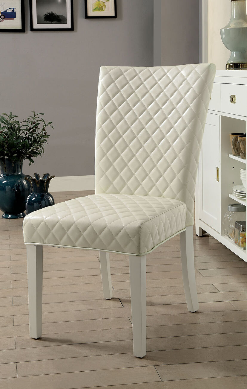 Leatherette Upholstered Side Chair With Tapered Legs, White, Pack Of Two