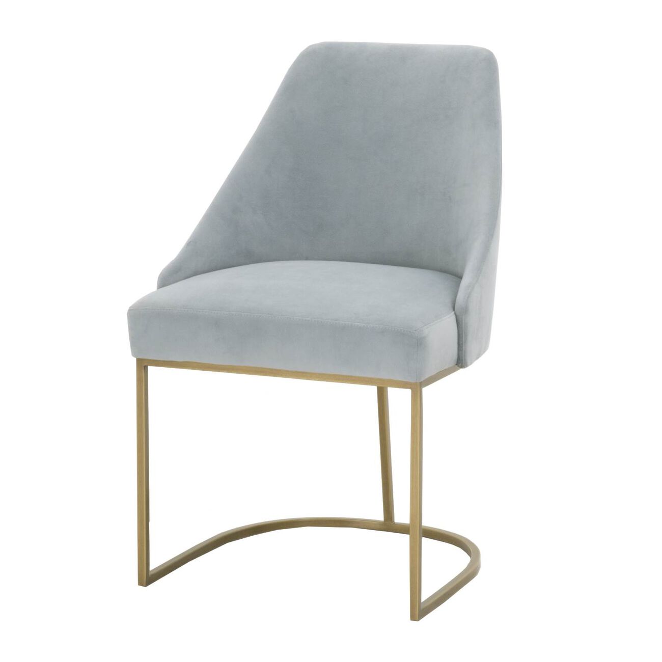 Velvet Upholstered Dining Chair With Metal Feet, Gold And Blue, Set Of Two