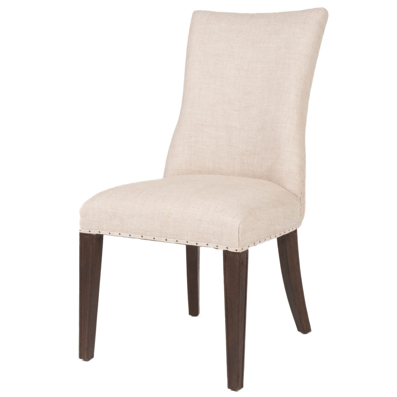 Wood And Linen Dining Chairs In Beige Finish, Set Of Two