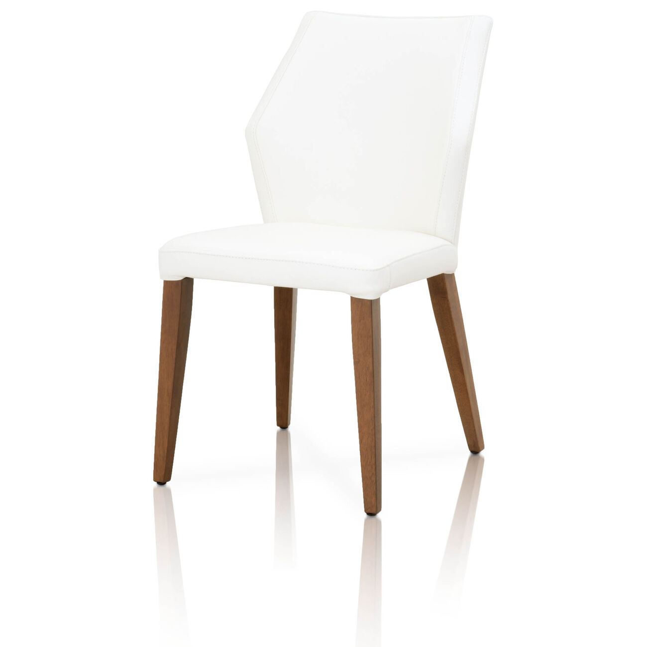 Leather Upholstery Compact Dining Chair With Walnut legs, Alabaster, Set Of Two