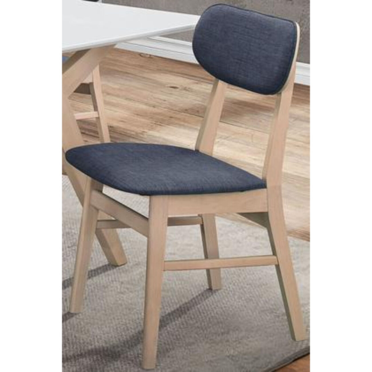 Fabric Upholstered Wooden Dining Side Chair, Set of 2, Blue and Beige