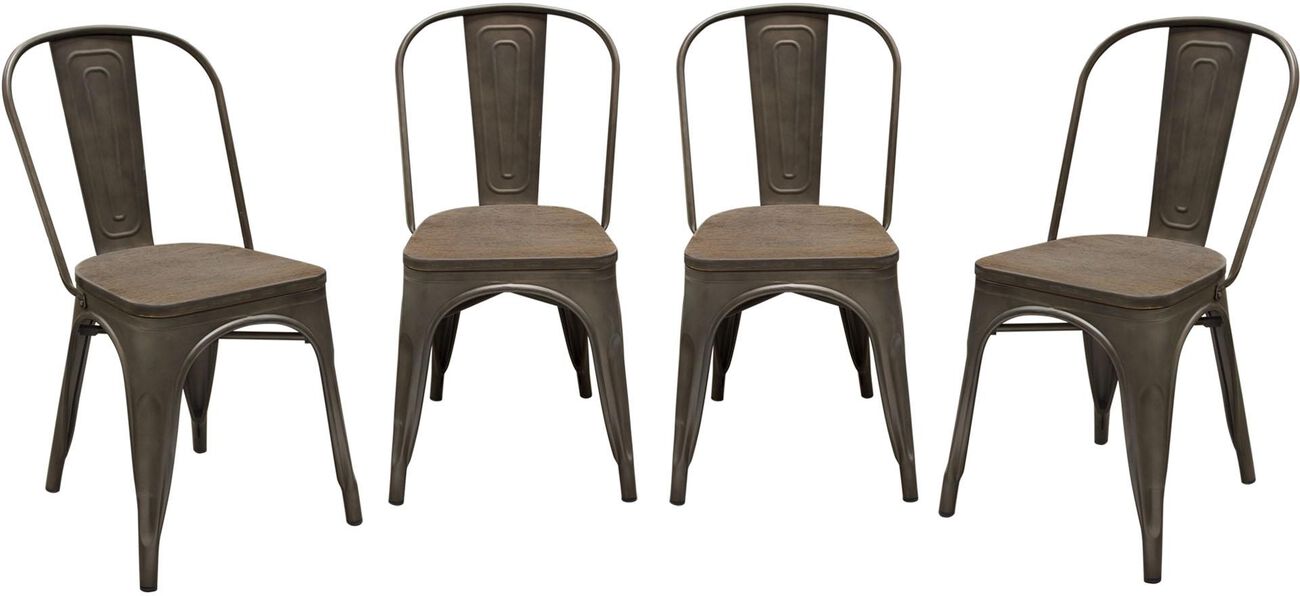 Bamboo Seat Dining Chair with Metal Frame, Brown, Set  of Four