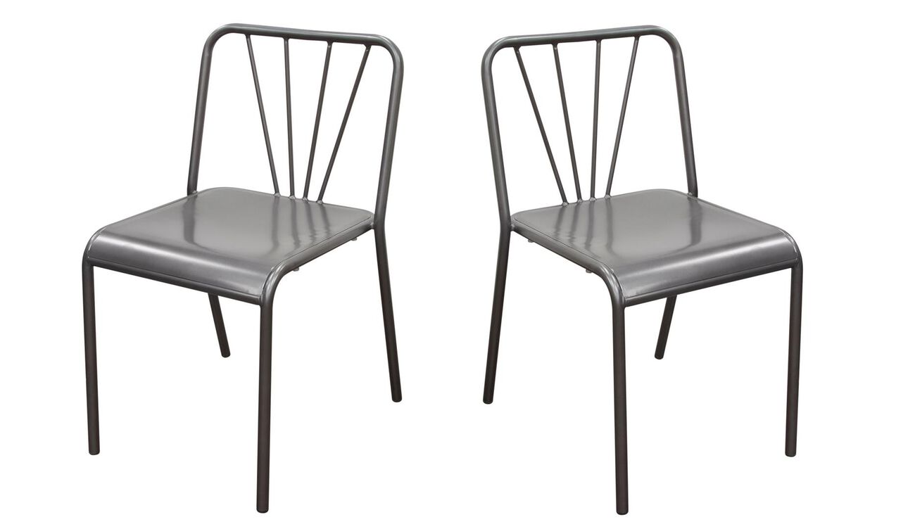 Vintage Style Metal Dining Chairs with Slat Style Back, Gray, Pack of Two
