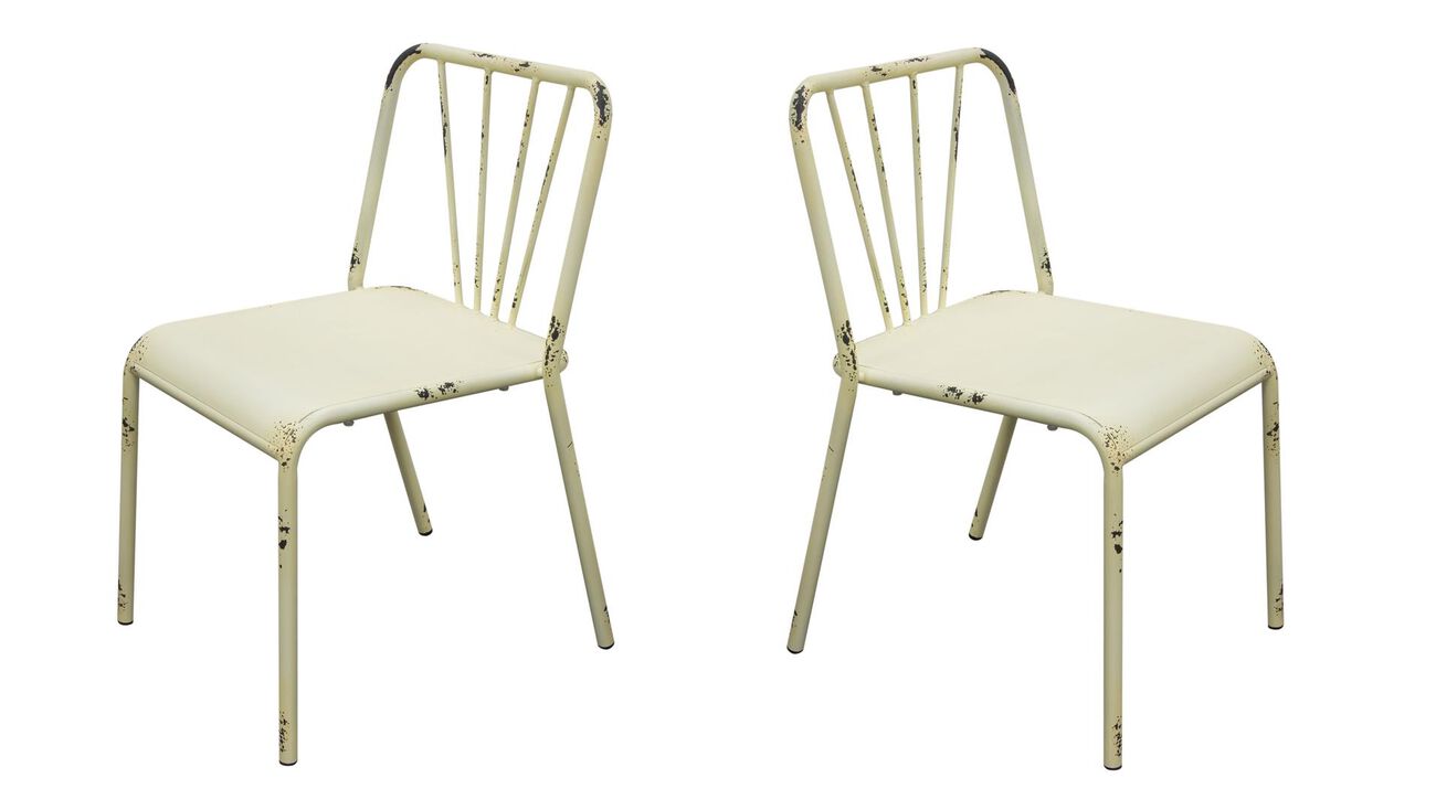 Vintage Style Metal Dining Chairs with Slat Style Back, Antique White, Pack of Two
