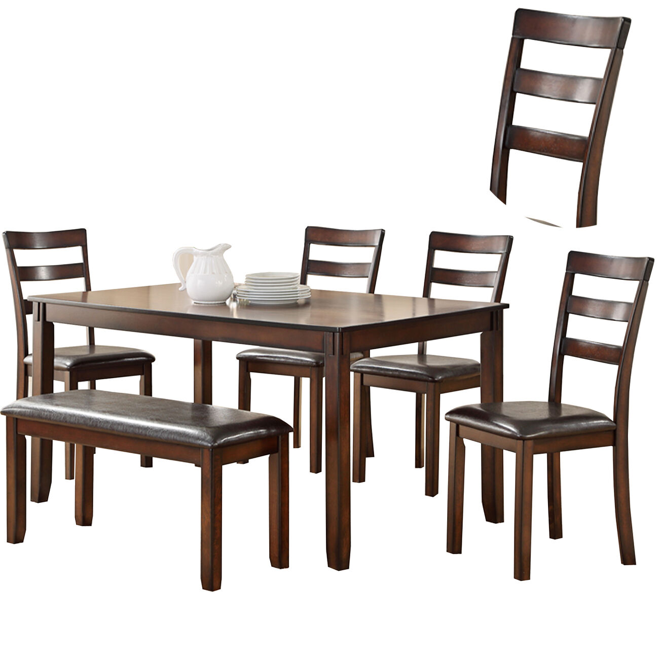 Rubber Wood 6 Pieces Dining Set In Brown