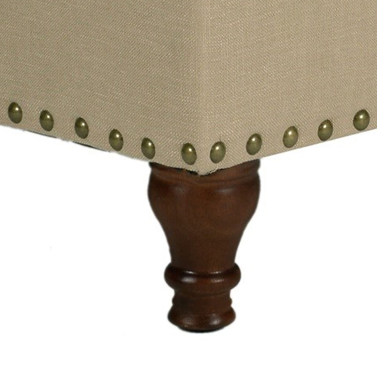 Fabric Upholstered Wooden Storage Bench With Nail head Trim, Large, Beige and Brown