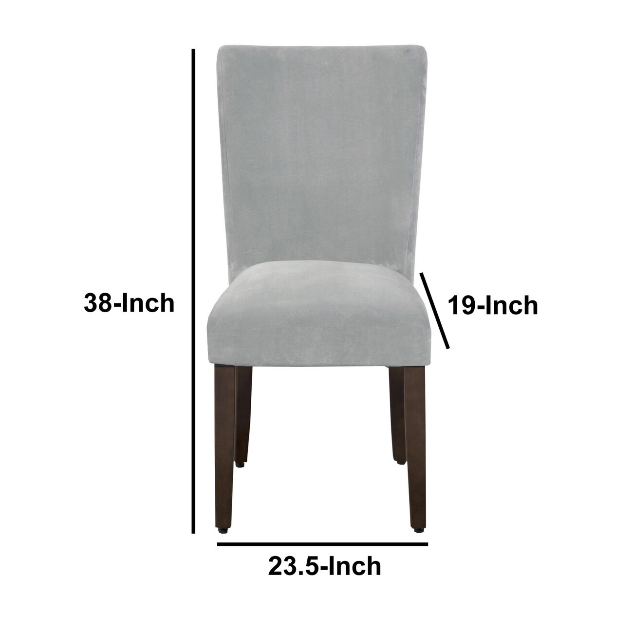 Velvet Upholstered Parson Chair with Wooden Tapered Legs, Gray and Brown, Set of Two