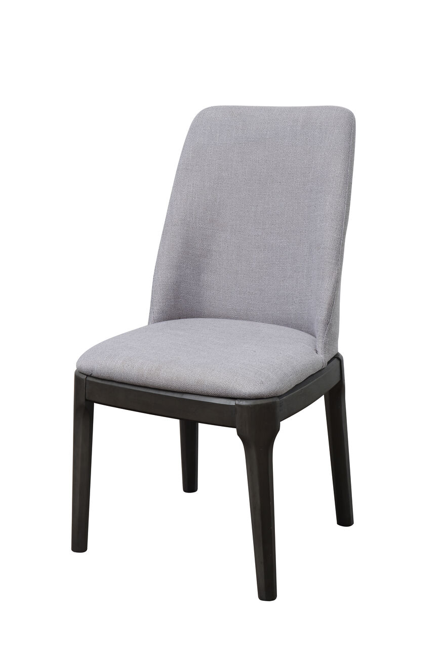 Linen Upholstered Wooden Side Chair with Curved Backrest and Block Legs, Set of 2, Gray