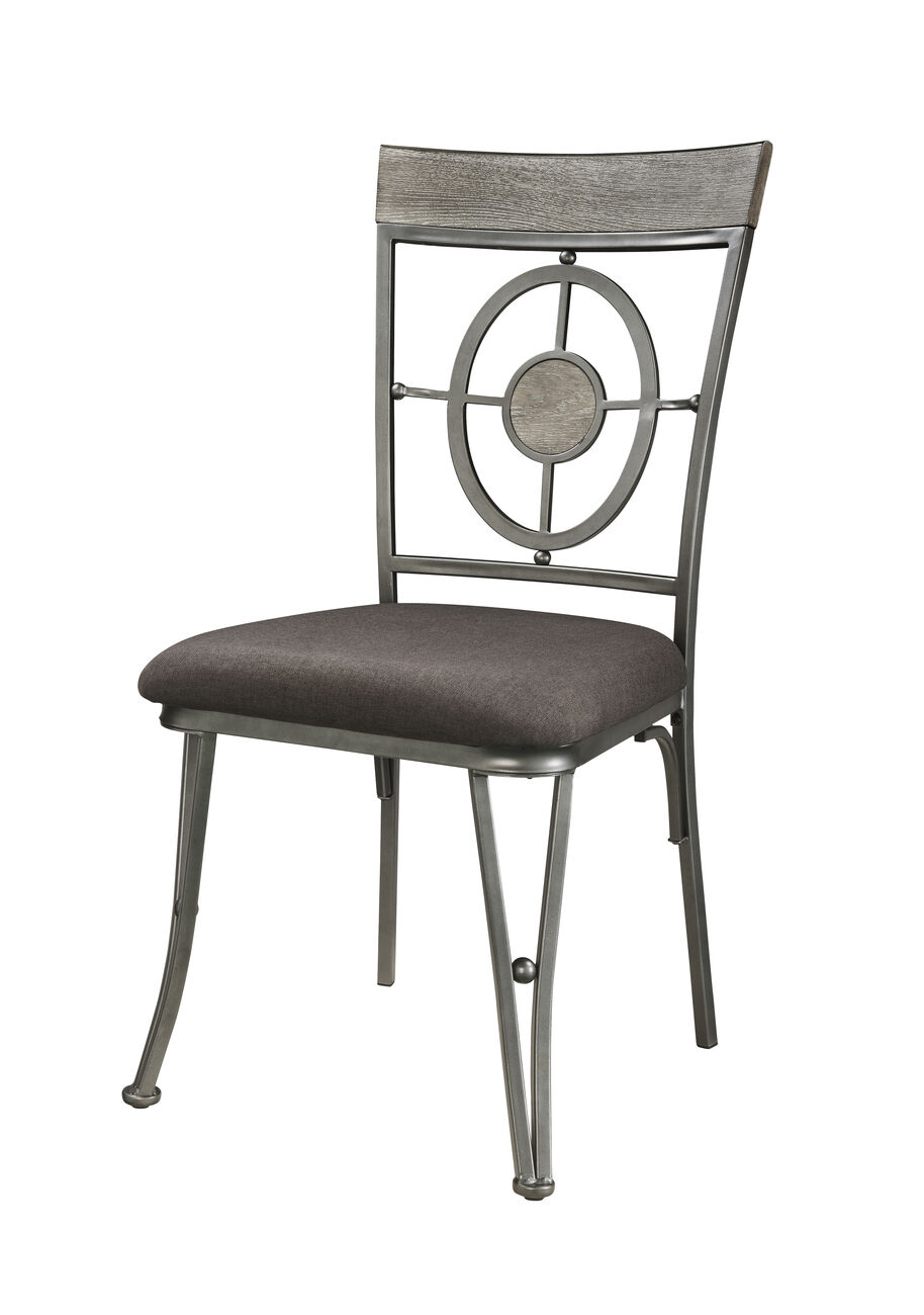 Metal Side Chair with Designer Backrest and Padded Fabric Seat, Set of 2, Gray