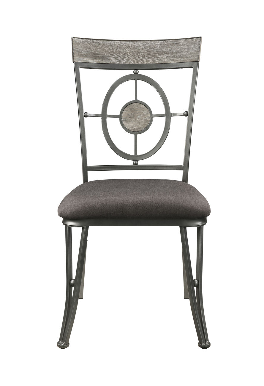 Metal Side Chair with Designer Backrest and Padded Fabric Seat, Set of 2, Gray