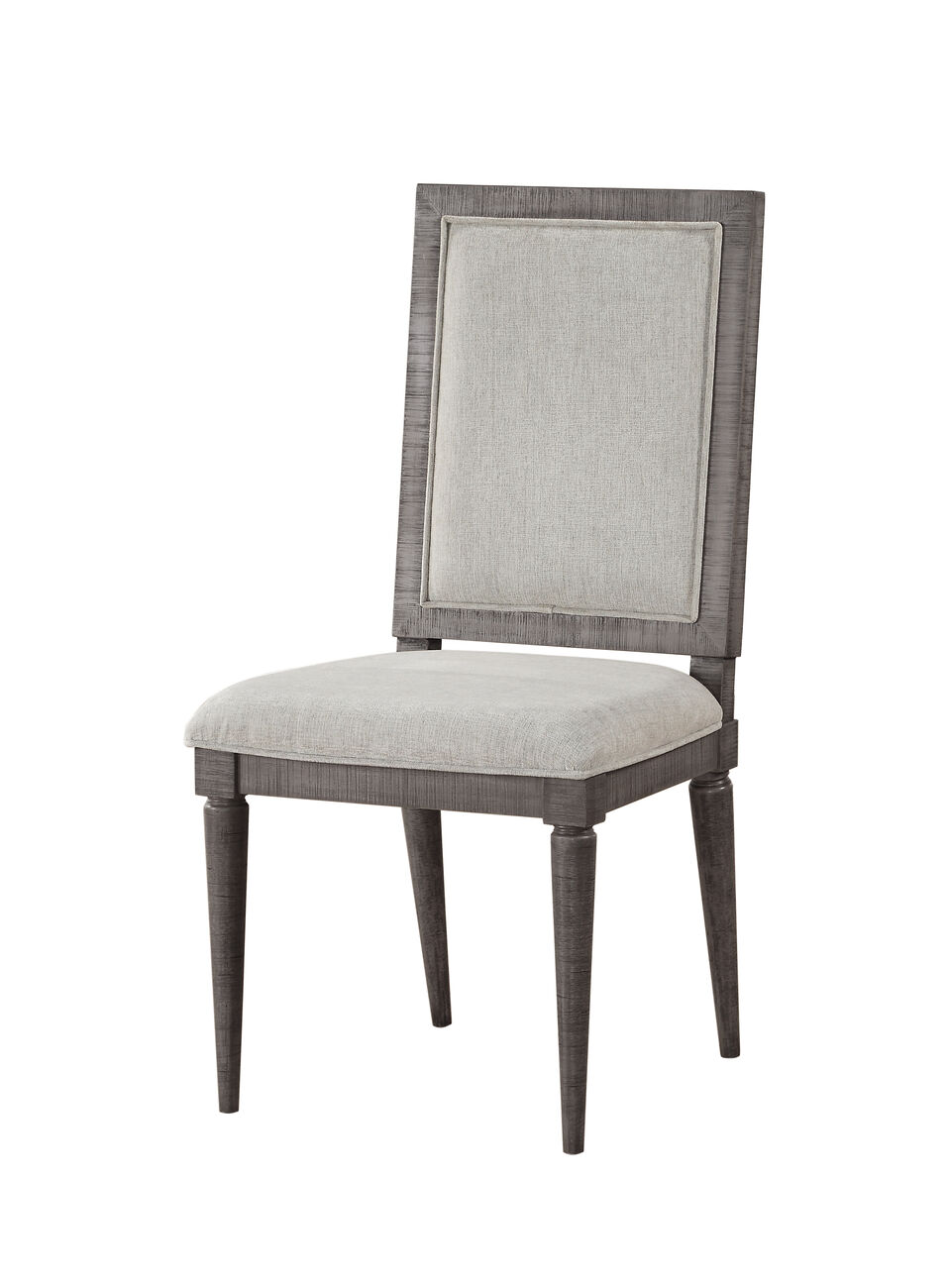 Fabric Upholstered Wooden Side Chair with Cushioned Seating and Tapered Legs, Set of 2, Gray