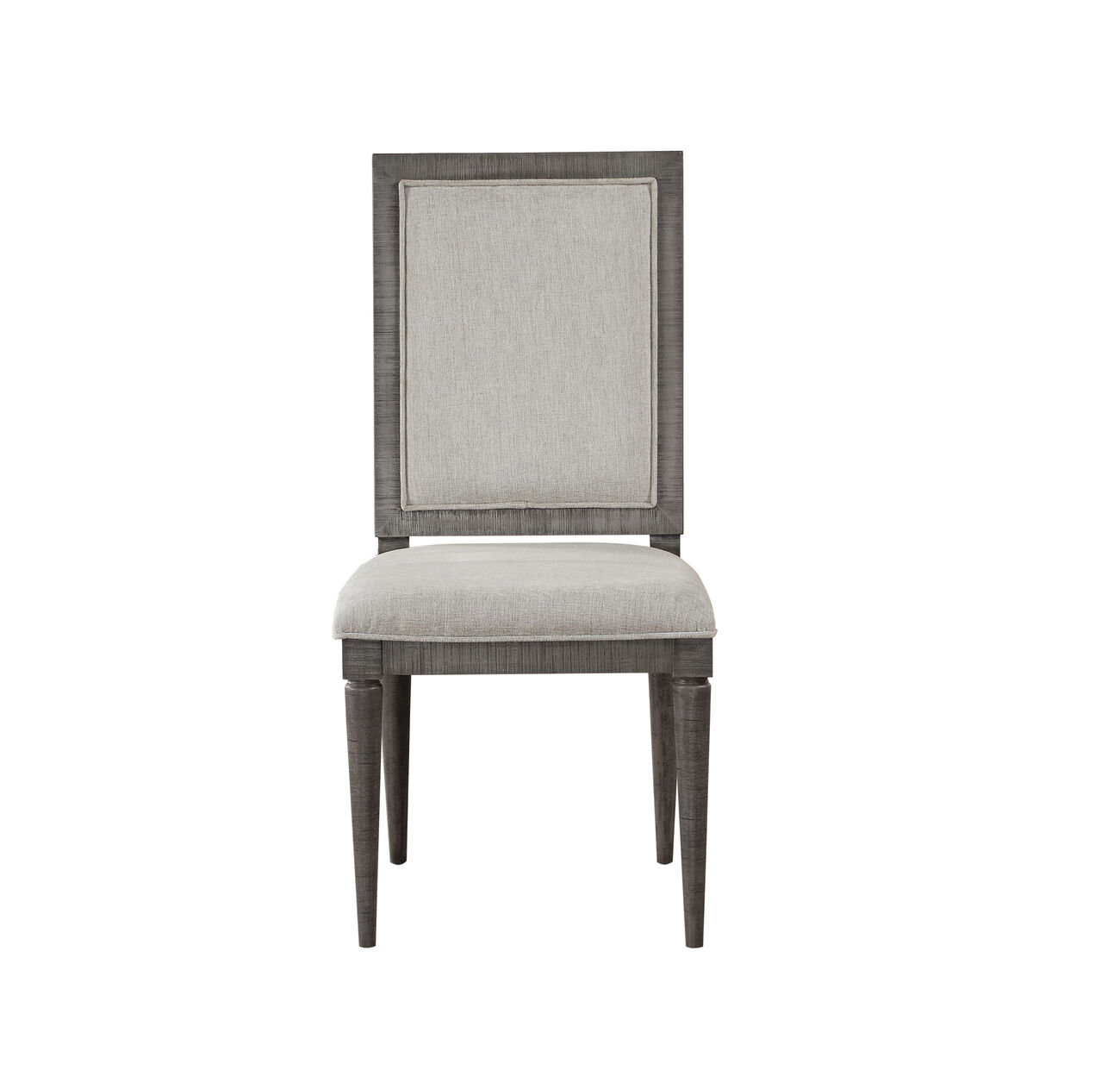 Fabric Upholstered Wooden Side Chair with Cushioned Seating and Tapered Legs, Set of 2, Gray