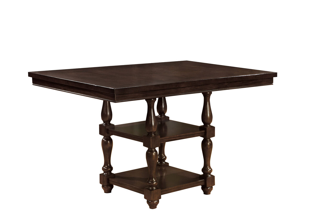 Solid Wood Counter Height Dining Table with Two Open Shelf Base, Antique Cherry Brown