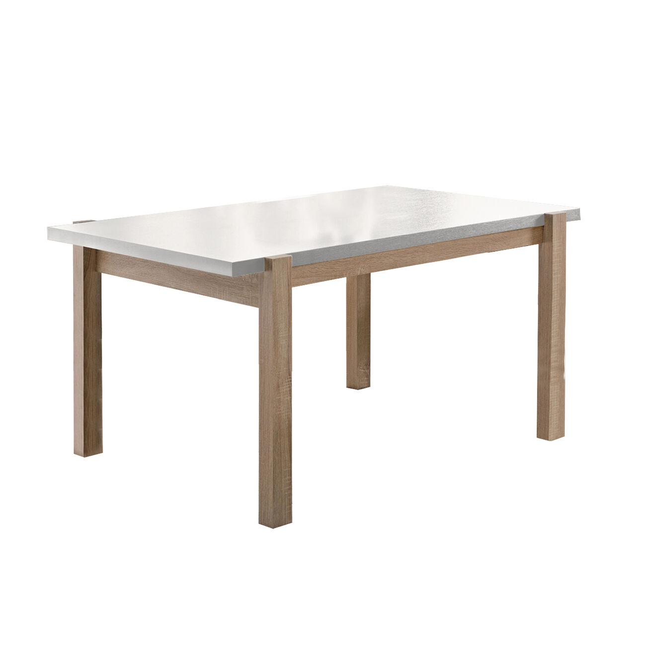 Rectangular Wooden Dining Table with Straight Legs, White and Brown