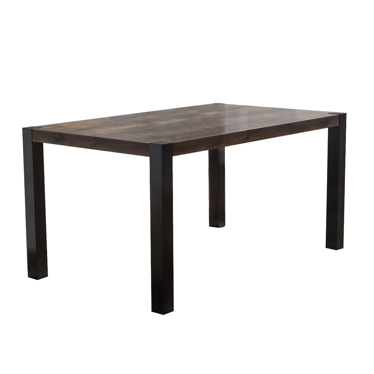 Wooden Dining Table with Straight Legs, Distressed Brown and Black