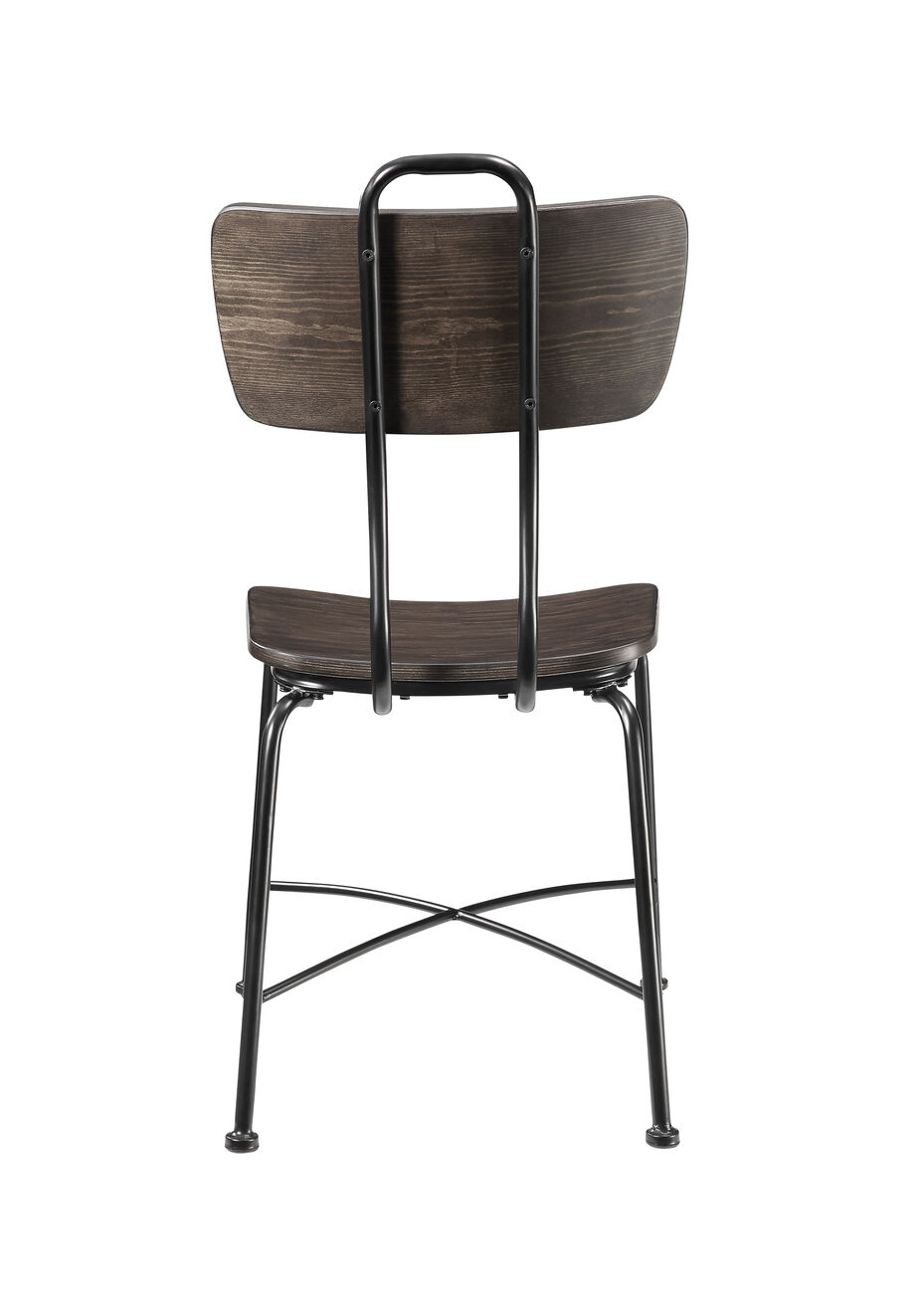 Wood and Metal Dining Side Chairs, Set of Two, Brown and Black