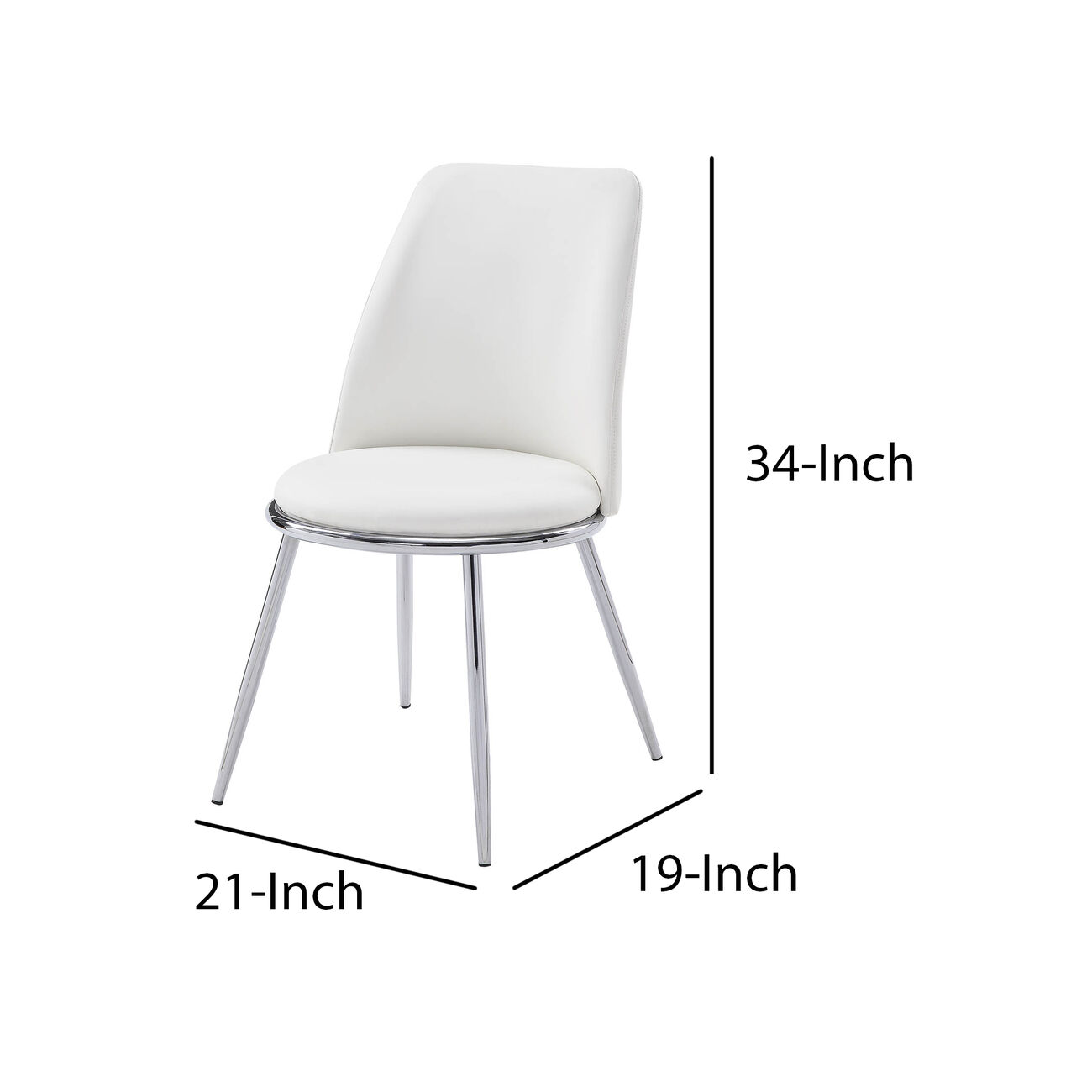 Leatherette Metal Side Chair with Angled Legs, Set of 2, White