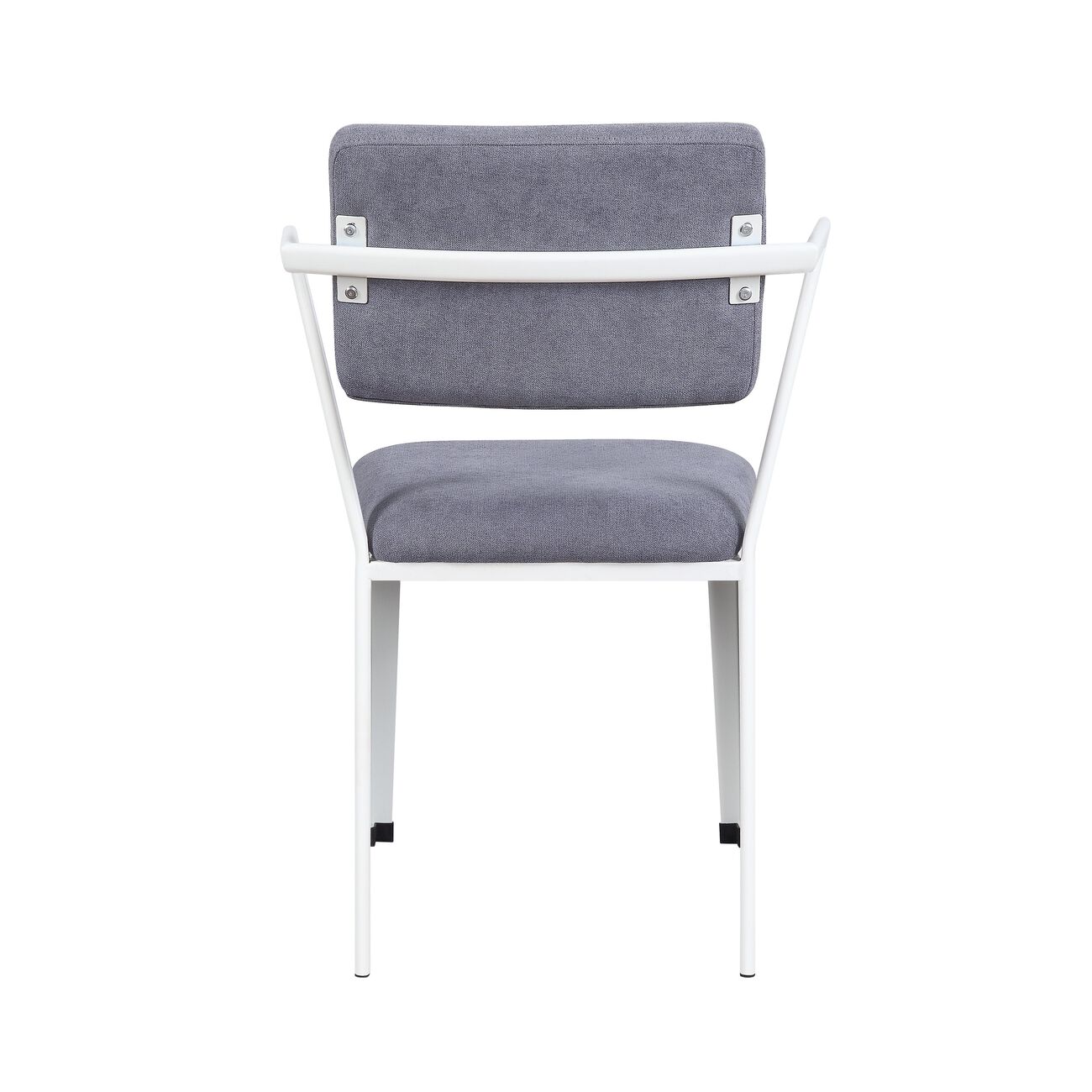 Fabric Upholstered Metal Dining Chair, Set of 2, White and Gray