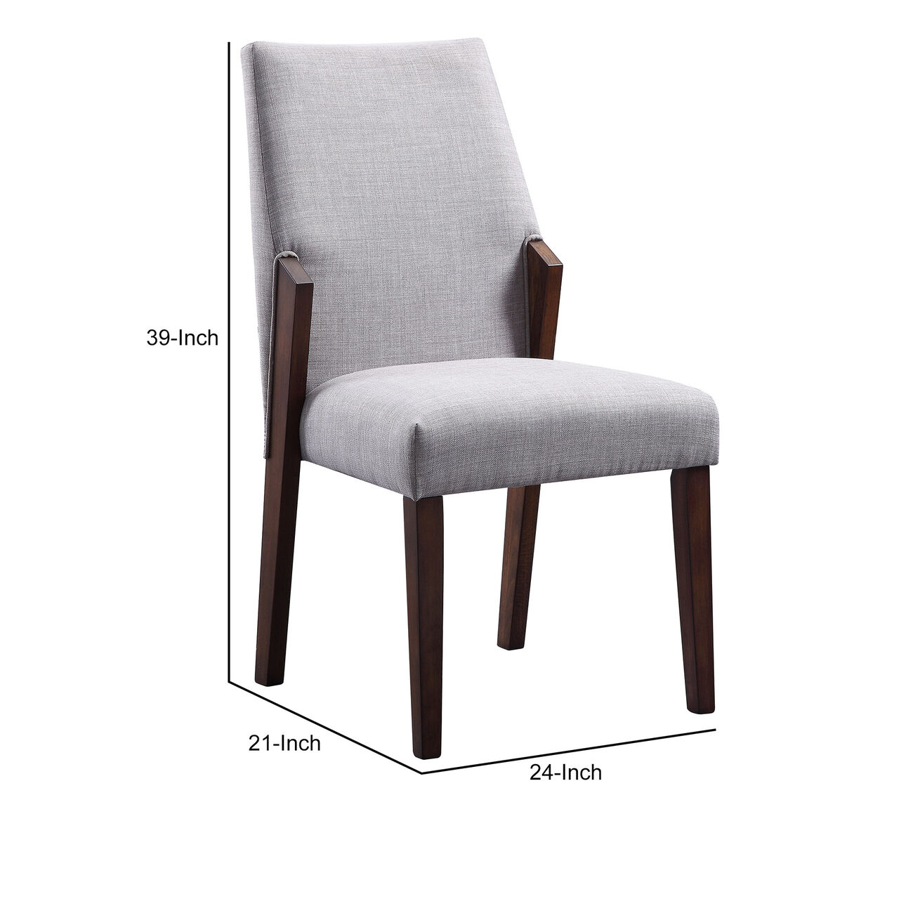 Wood and fabric Upholstered Dining Chairs, Set of 2, Gray and Brown
