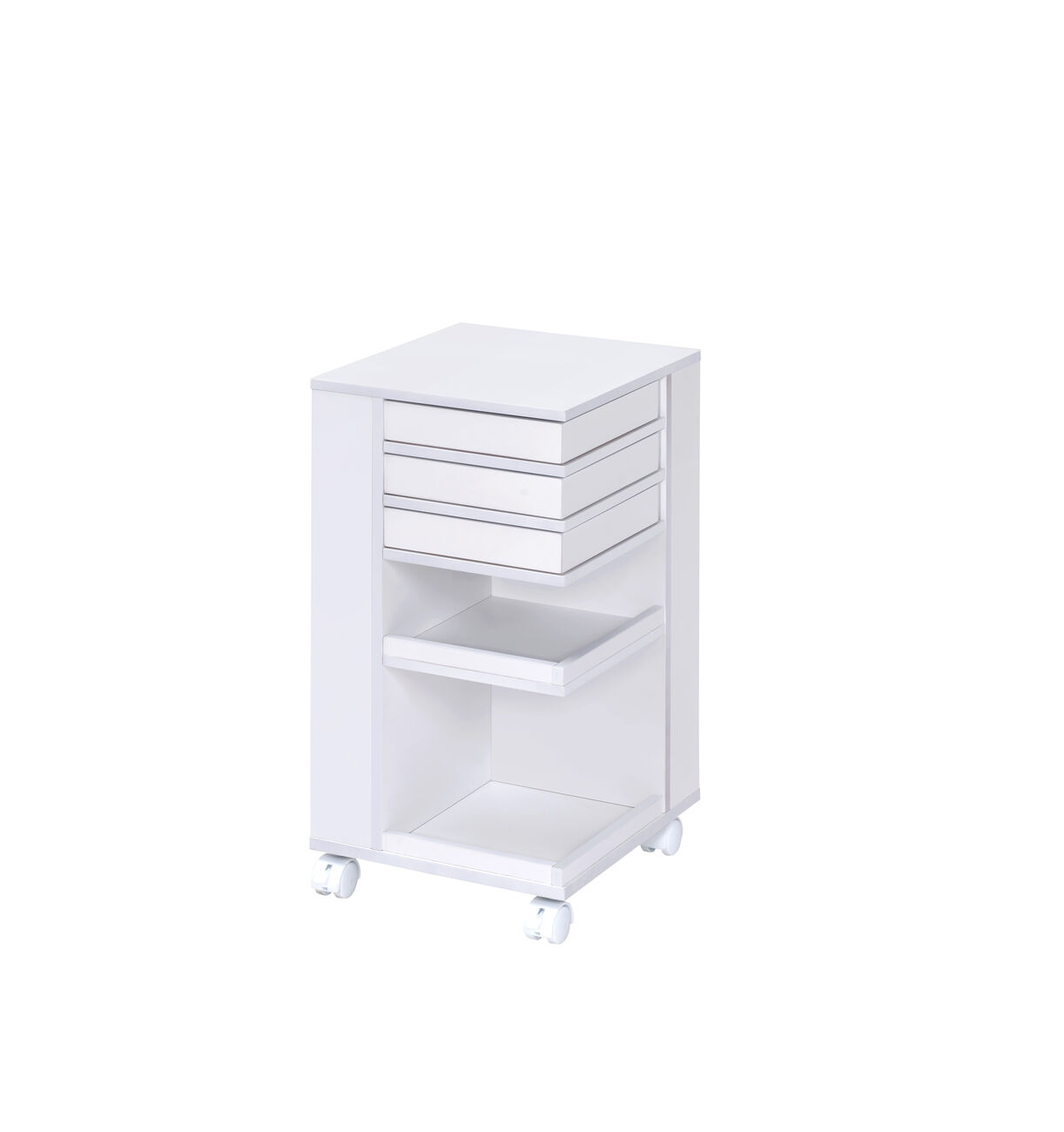 Wooden Storage Cart with 3 Drawers and 2 Open Shelves, White