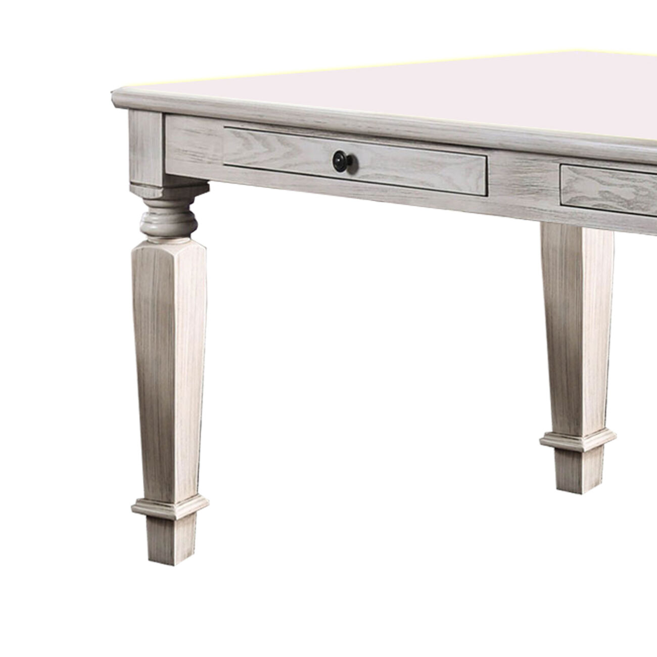 Wooden Dining Table with 2 Drawers and Tapered Legs, Distressed White