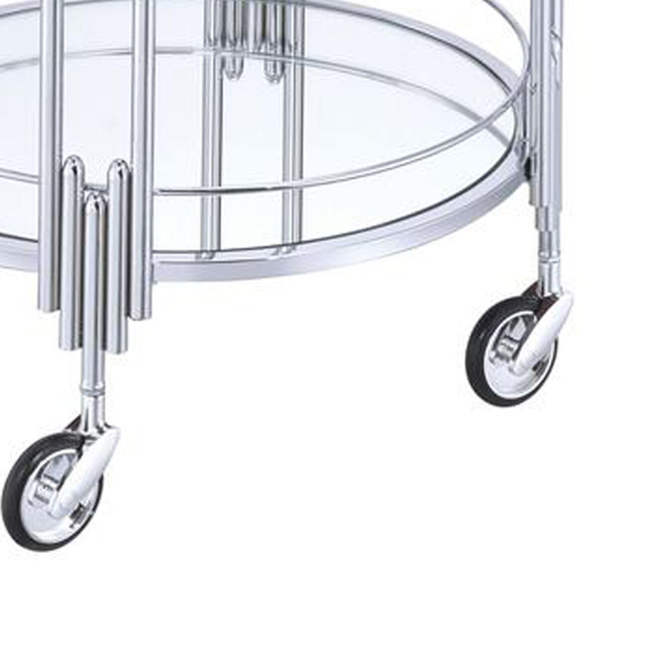 Metal and Mirror Round Serving Cart with Open Shelf, Silver