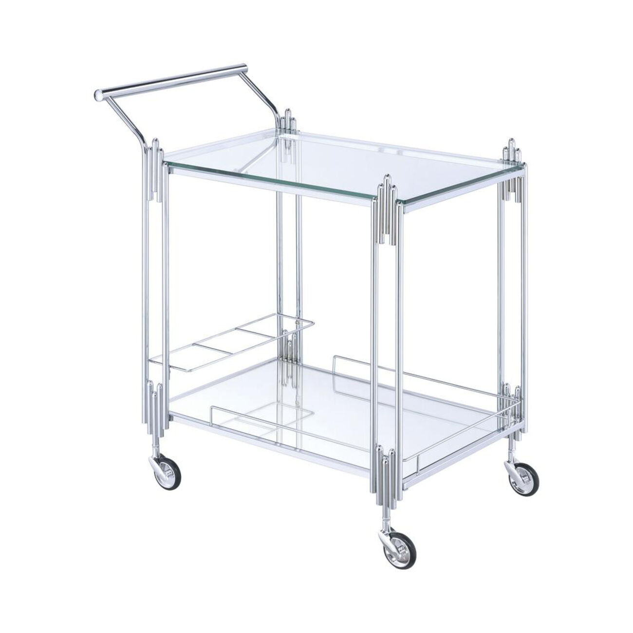 Metal and Mirror Rectangular Serving Cart with Open Shelf, Silver