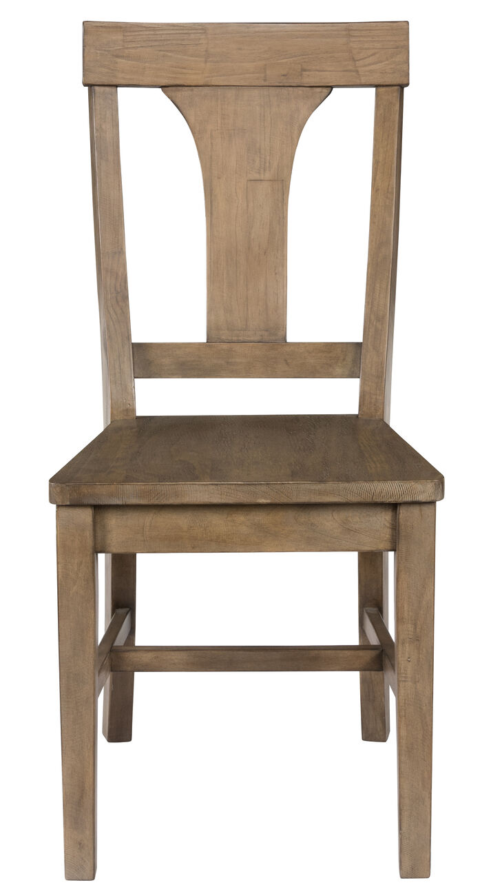Reclaimed Wood Dining Chair with Fiddle Back, Set of 2,Distressed Gray