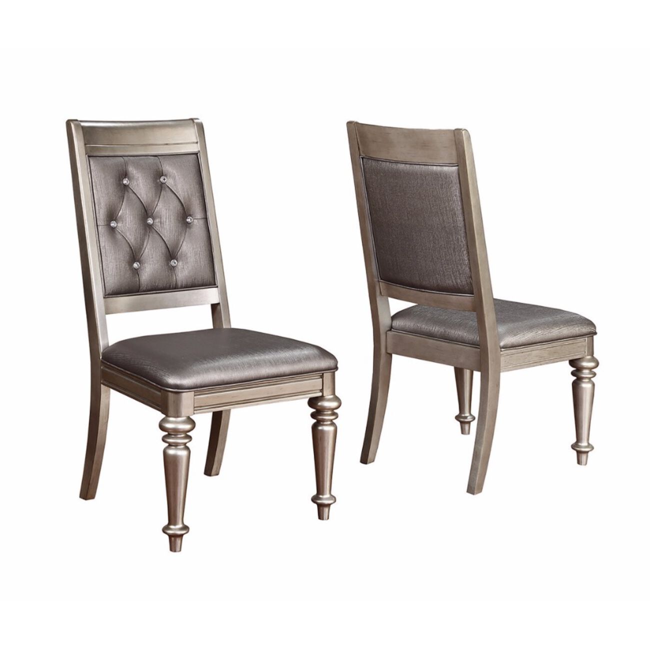 Wooden Dining Armless Chair With Tufted Back, Gray & Silver, Set of 2