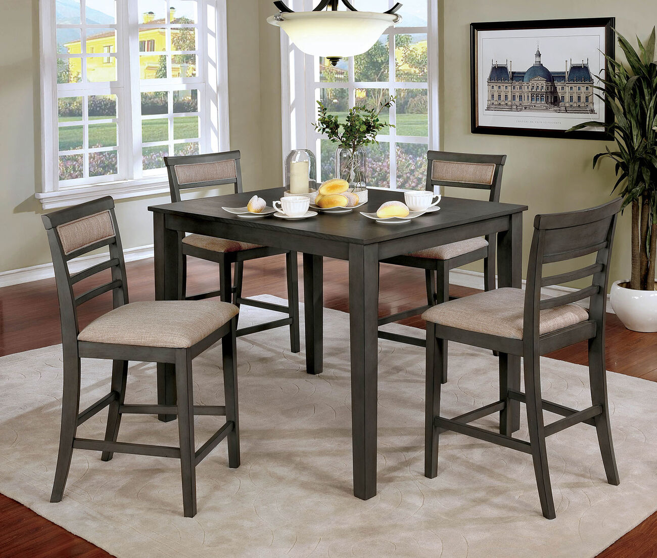 5-Piece Wooden Counter Height Table Set In Brown