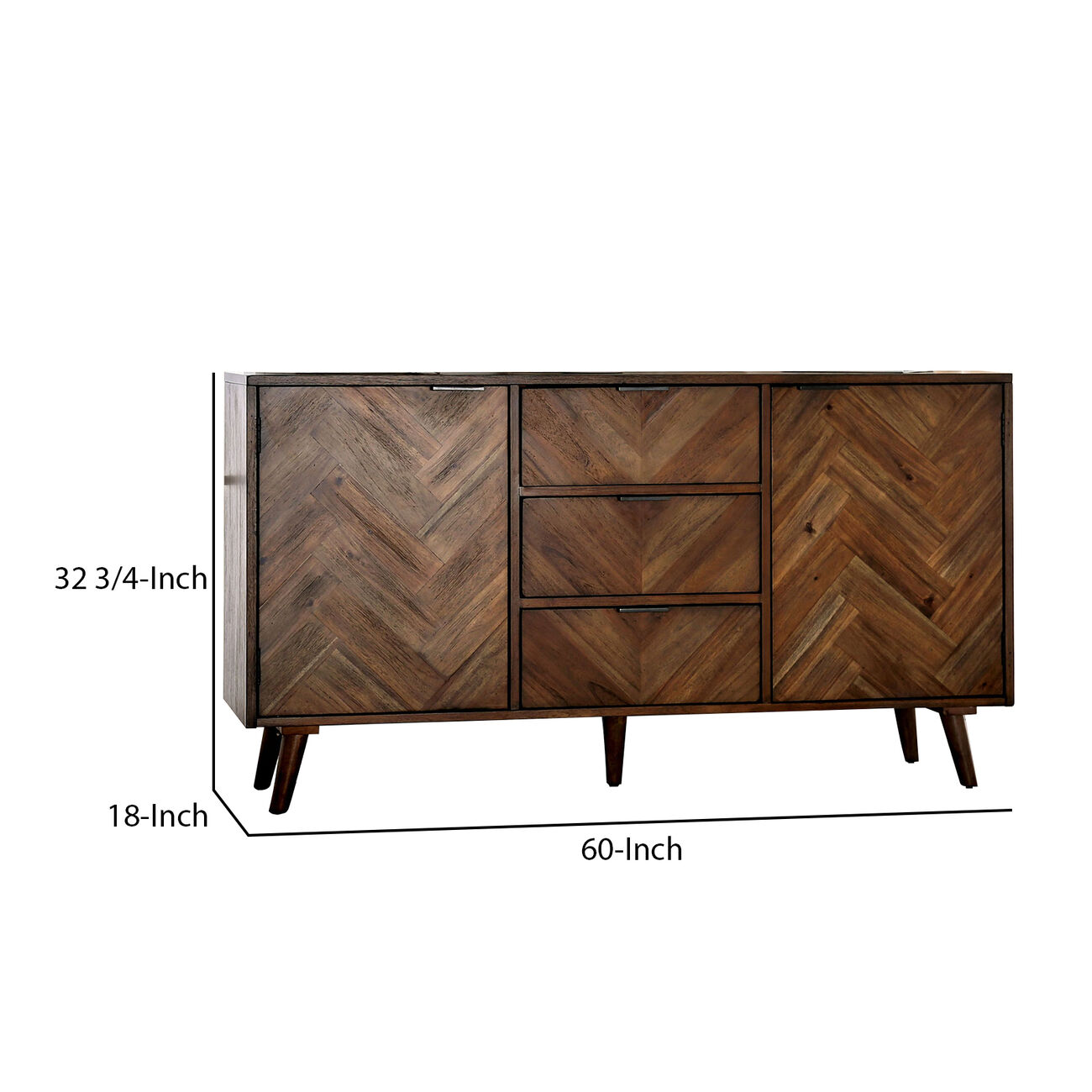 Wooden Server with Angled legs and 3 Spacious Drawers, Brown